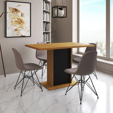 Imagem de Mesa Jantar Londres Tampo Canela 120Cm Base Preta 4 Cadeiras Ferro Preto Estofado Nude Médio