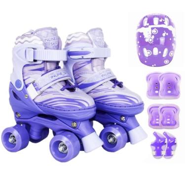 Imagem de Patins Infantil Roller Ajustável 4 Rodas Rodinha Proteção (Roxo, S - 29 ao 32)