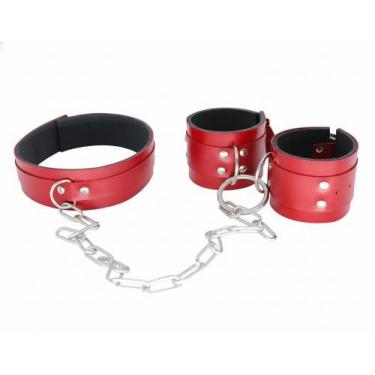 Imagem de Algemas Com Coleira AL005 Couro Legítimo - Blood Art, Vermelho