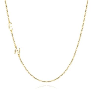Imagem de M MOOHAM Presentes de Natal para mulheres – Colar delicado com letra A, banhado a ouro 14K, colar lateral, inicial E, joias personalizadas, presentes de aniversário para mulheres, esposa, mãe, irmã