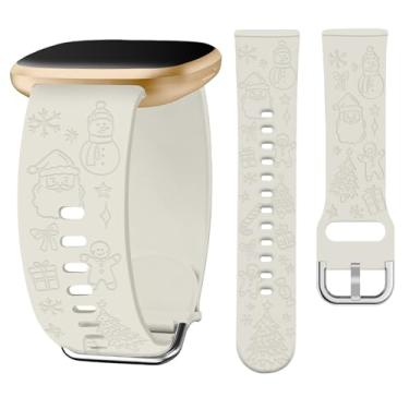 Imagem de Watbro Pulseira gravada de Natal compatível com Fitbit Versa 3/Sense/Fitbit Versa 4/Sense 2 para mulheres e homens, pulseira de silicone macio fofo boneco de neve gravada