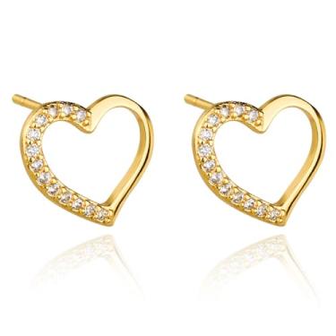 Imagem de LOMISS BRINCO FOLHEADO OURO 18K CORAÇÃO ZIRCÔNIA VAZADO (Dourado)