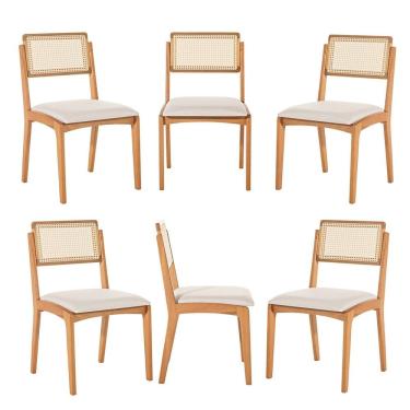 Imagem de Kit 6 Cadeiras com Encosto Tela Assento Estofado Verona Cru/Verniz Mel