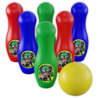 Imagem de Boliche Dinossauros com 6 Pinos + Bola Colorido em Plástico Durável - 