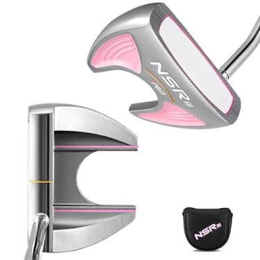 Imagem de PGM Putters de golfe de 83.8 cm para Wonmen Destro com capa de cabeça, Alinhamento Auxiliar Alinhamento High Moi Mallet Putter Golf Club for Straighter Putts Silver Pink