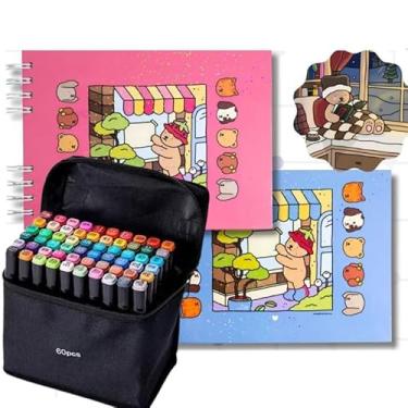 Imagem de Kit Livro de Colorir + 36 Canetas Ponta Dupla | Capa Dura Holográfica, Papel Premium | Ursinhos Fofos – Ideal para Crianças e Adultos (Roxo) (ALEATÓRIO)