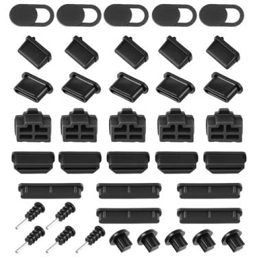 Imagem de KFHENSOMR Capa antipoeira com porta USB, 40 peças, tampões de proteção de porta USB de silicone para câmera de computador HDMI RJ45 3,5 mm fone de ouvido SD áudio e portas de câmera (preto)
