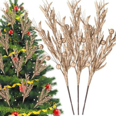 Imagem de Giegxin 20 peças de hastes artificiais de Natal com glitter – galhos artificiais de frutas silvestres de árvore de Natal, decorações para vaso doméstico, guirlanda de árvore de Natal, decoração de