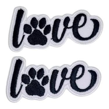Imagem de Octory 2 peças de adesivos Love Pet Paw Iron On para roupas, serra/passar a ferro, aplique bordado para jeans, chapéus, bolsas (preto)