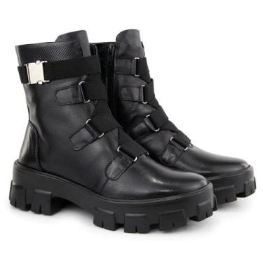 Imagem de Bota Coturno em Couro Pires Shoes com Sola Tratorada Ziper e Fitas Aut