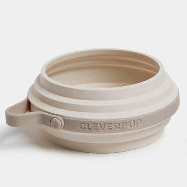 Imagem de CLEVERPUP Tigela dobrável Nomad para cães – pequena, com 2 xícaras, de silicone, para cães, portátil e resistente, para comida/água, lavável na lava-louças – areia