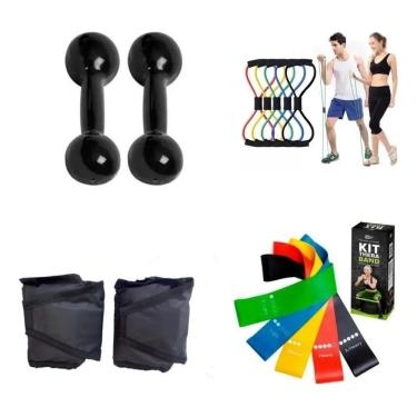 Imagem de Kit Funcional Par Halter 1 Kg+ Par Caneleira 1 Kg+ Elást Pre