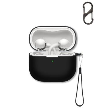 Imagem de Capa para fones de ouvido Huawei FreeClip 2, capa protetora de silicone macio FJIASTB com mosquetão e cordão, à prova de choque (preto)