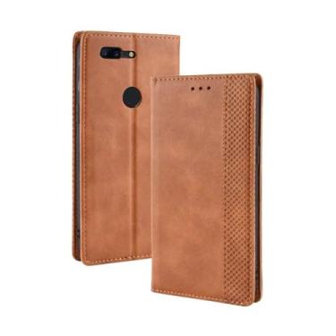 Imagem de Capa para OnePlus 5T,Retro Flip magnético,Caso de telefone de couro PU,Design de carteira com 3 slots de cartão e 1 clipe de dinheiro -Brown