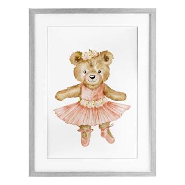 Imagem de Stupell Industries Urso de pelúcia floral bailarina branco emoldurado sob vidro, design por Amy Hall, 23 x 17