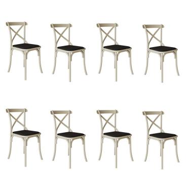Imagem de Kit 8 Cadeiras Katrina Assento Corano Preto Aço Off White Bege