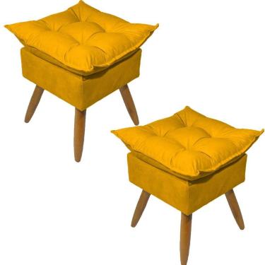 Imagem de Kit 2 Puff Decorativo Quadrado Para Sala Quarto Penteadeira Recepção Alice Pé Palito Castanho Suede