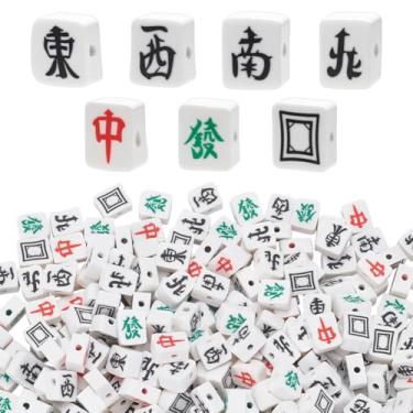 Imagem de PH PandaHall 7 estilos de contas de argila de polímero Mahjong, 350 peças, contas de azulejo de Mahjong, caractere chinês, espaçador, miçanga retangular, espaçador, contas para artesanato faça você