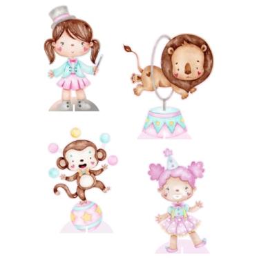 Imagem de KIT 4 Displays Circo Rosa Aquarela 20cm - Vinil Fosco Sem Reflexo - Totem Decoração Festa Infantil Aniversário