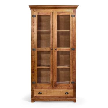 Imagem de Cristaleira Antiga Rústica Com Vidro Com Gaveta Em Madeira Maciça - Natural - Bege