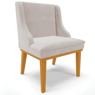 Imagem de Cadeira Estofada Para Sala De Jantar Base Fixa De Madeira Castanho Lia Veludo Cinza - Ibiza