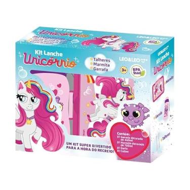 Imagem de Kit Lanche Garrafa Plástica 460ml + Marmita 700ml Unicórnio Leo&leo