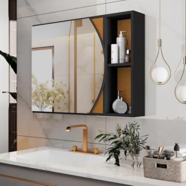 Imagem de Armário Banheiro Suspenso com Espelho e Nichos Laterais(Preto Flex)