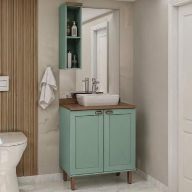 Imagem de Conjunto de Banheiro Modulado 100% Mdf Americano 2 Peças Iluminata Mint/Ébano
