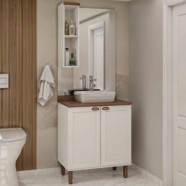 Imagem de Conjunto de Banheiro Modulado 100% Mdf Americano 2 Peças Iluminata Branco/Ébano