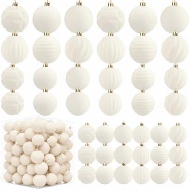 Imagem de Gemscream 92 peças de enfeites de bola de Natal de veludo, 8 cm, 6 cm, 4 cm, conjunto de decorações de árvore de Natal, sortidos, ornamentos pendurados à prova de estilhaçamento com laço para