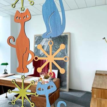 Imagem de MidModArt 12 peças de painéis de parede de pendurar em PVC, arte de parede moderna de meados do século, divisórias decorativas de gato atômico e starburst para quarto de jantar 33 x 148 cm