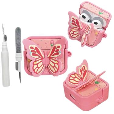 Imagem de Capa protetora para AirPods Pro, capa protetora de silicone 3D com kit de limpeza, compatível com Apple Air Pod 4ª geração, capa de orelha engraçada e fofa para mulheres, homens, adolescentes e