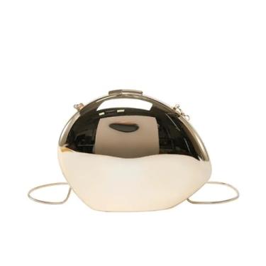 Imagem de Bolsa clutch feminina em ouro rosa metálico em forma de ovo, bolsa noturna acessível com alça de corrente para festas de casamento e eventos de coquetéis