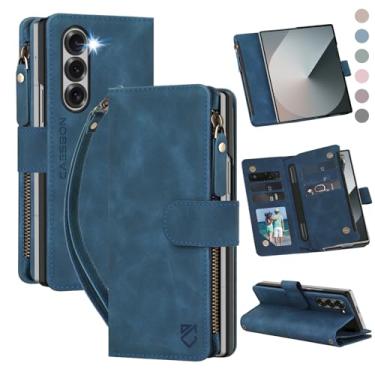 Imagem de CAESBON Capa carteira para Samsung Galaxy-Z-Fold-6: com compartimentos para cartão com bloqueio RFID (6 cartões) e suporte oculto para caneta S | Capa protetora para celular de couro PU macio com