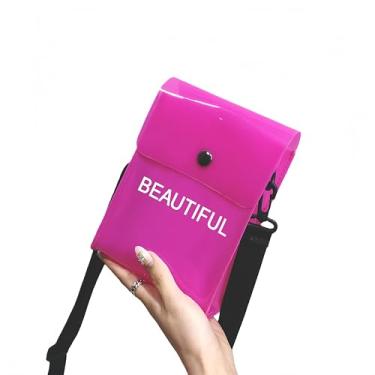 Imagem de IN Chenthy Bolsa feminina transversal transparente para estádio - PVC transparente leve Waterpro Letter Bolsa quadrada pequena, Vermelho rosa, tamanho �nico