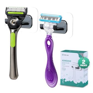 Imagem de Hook LAB Suporte de lâmina adesivo extra forte para chuveiro, pacote com 2, ganchos duráveis removíveis e reutilizáveis, à prova d'água para toalhas, acessórios de banho, cozinha e banheiro – preto