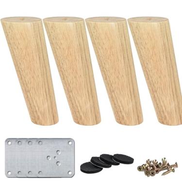 Imagem de La Vane Pernas de móveis de madeira de 30 cm, 4 peças de pés de substituição oblíquos oblíquos e envernizados de madeira com placa de montagem para poltrona e suporte de TV