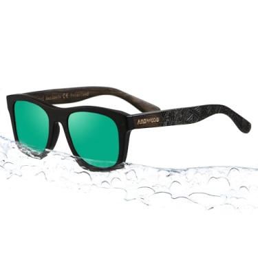 Imagem de Óculos de sol de bambu flutuantes para homens e mulheres, moldura de madeira de vidro, moldura de madeira polarizada, vintage, preto, azul, marrom, ANDWOOD, Black Bamboo/Polarized Green Mirrored, 54□22-142