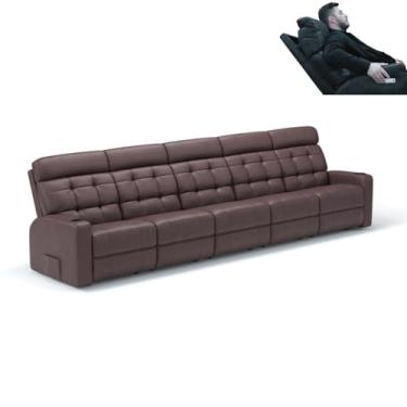 Imagem de Sofá 5 Lugares Reclinável Elétrico Motor de Pescoço Couro Bovino Linha Cinema