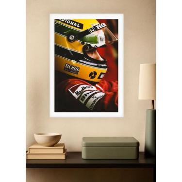 Imagem de Quadro Ayrton Senna Ídolo com Vidro e Moldura Branca Tam:A4 - Spark Lo