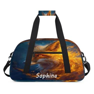 Imagem de Bolsa esportiva personalizada, animal, lobo, galáxia, universo com nome, bolsa de dormir personalizada, bolsa de fim de semana, bolsa de treino para dança, balé, academia, ginástica, mala, viagem