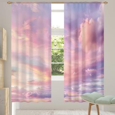 Imagem de 2 conjuntos de painéis cortinas transparentes rosa céu nuvem cortinas transparentes arejadas com filtro leve painéis de cortina de porta janela para sala de estar, quarto, jantar, 84 polegadas de