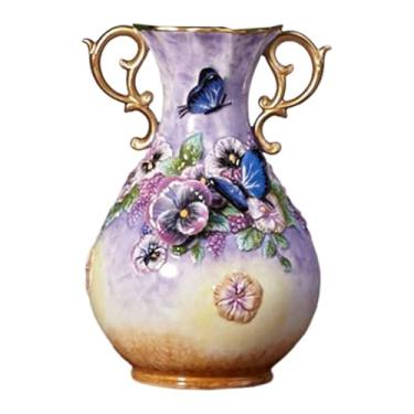 Imagem de Fenteer Vaso decorativo de cerâmica para, estilo vintage, para sala de estar, entrada, cozinha, presente, prateleira, vaso de flores, Style D