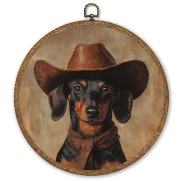 Imagem de WMSYUO Arte de parede de retrato de raposa vintage, impressão de acabamento fosco em tela animal retrô com moldura redonda, decoração de parede de raposa de fazenda para sala de estar, quarto ou