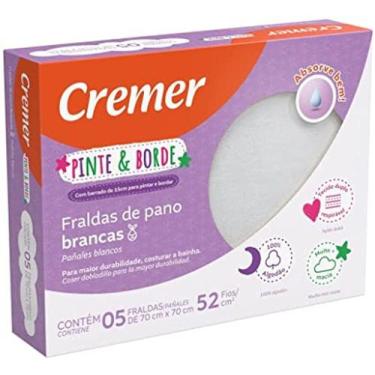 Imagem de Fralda De Pano Pinte E Borde Luxo Branca 5 Unidades - Cremer