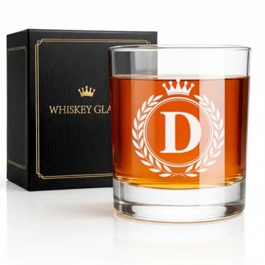 Imagem de Giftissimo Copos de uísque - Pedras presentes de vidro à moda antiga para homens, monograma A-Z 290 ml copos de uísque personalizados, presentes de aniversário de Natal para homens ele pai pai marido