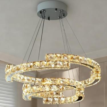 Imagem de Daksan Lustre Pendente LED Dourado Moderno - 2 Anéis Ajustáveis (40+60cm) - Controle Remoto 3000K-6000K - Para Sala de Jantar e Quarto 116W