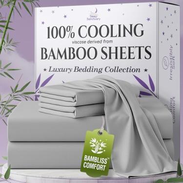 Imagem de SLEEP SANCTUARY Viscose 100% orgânica derivada de lençóis de bambu tamanho solteiro 4 peças - ultramacio e refrescante, bolso profundo de 43 cm, costura dupla, perfeito para quem dorme quente -