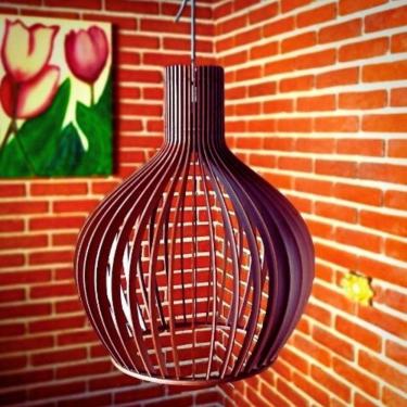 Imagem de Luminária Teto Tipo Pendente Em Mdf Vegas Completa Marrom