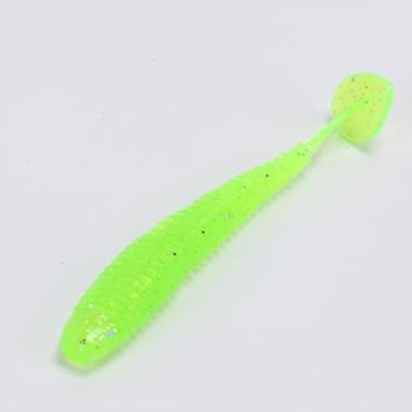 Imagem de AOPI 12 peças/lote iscas de pesca macias biônicas com cauda de remo iscas de natação minhocas jigging wobblers iscas de pesca artificiais para robalo, truta (tipo A, 6 cm, verde grama)